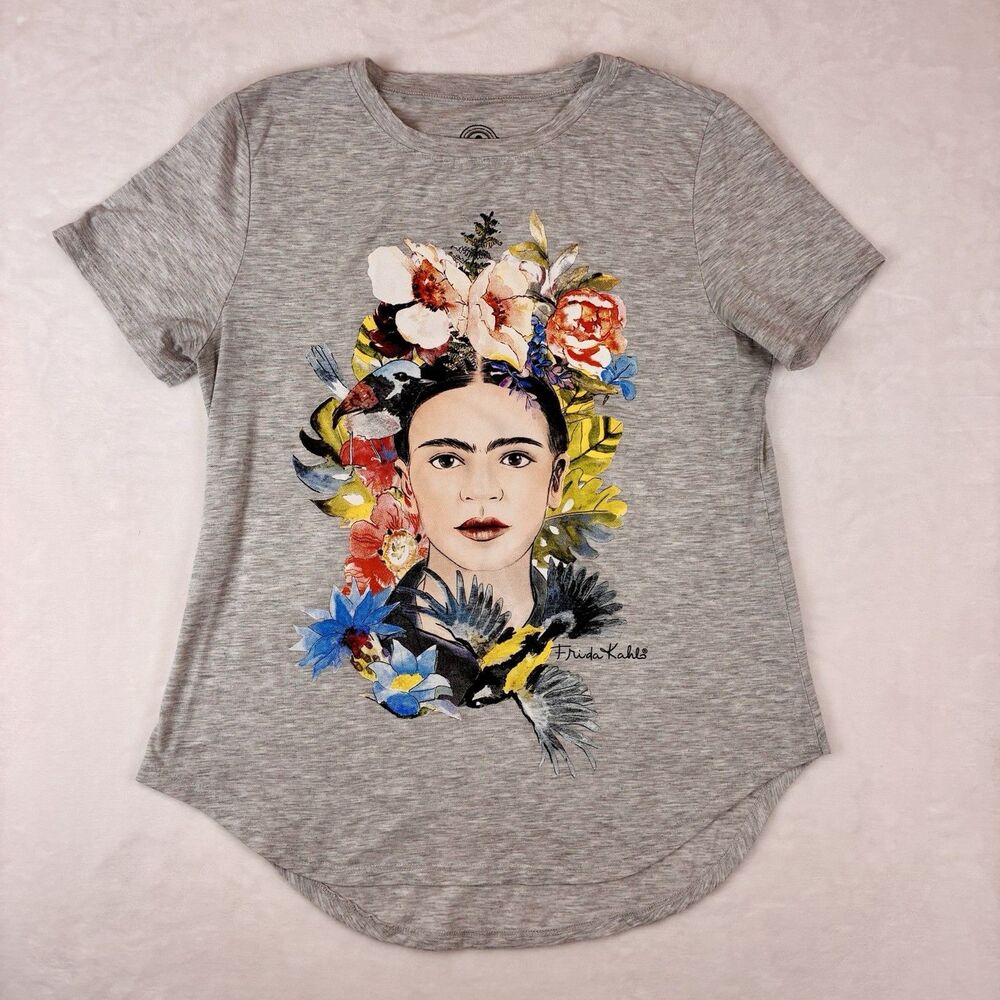 Frida Kahlo Graphic T Shirt Juniors Large (11-13) Gray Short Sleeve Art 2020